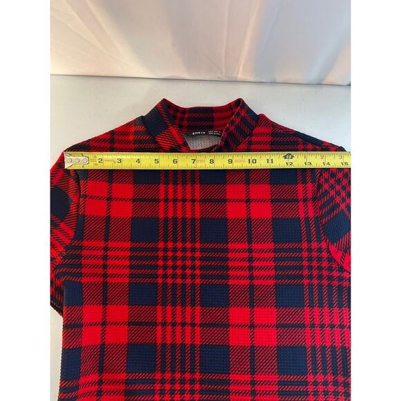Red and Navy Blue Plaid Dress Women’s Fitted Short Sleeve - Picture 7 of 10